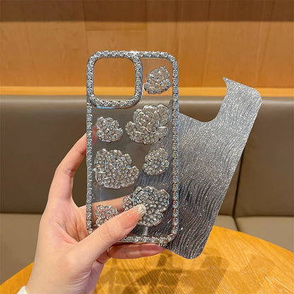 Fashion 3D Diamond Rose Phone Case for iPhone 16 15 14 13 11 12 Pro Max 16 Plus Bling Shiny Gradient Shockproof TPU Soft Cover