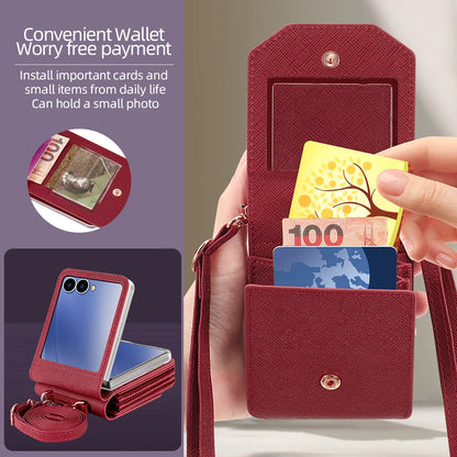 VIETAO Girls' PU Leather Z Flip 7 Card Wallet Phone Case With Crossbody Strap Compatible With Galaxy Z Flip 7 Flip6 Flip5 z4 z3