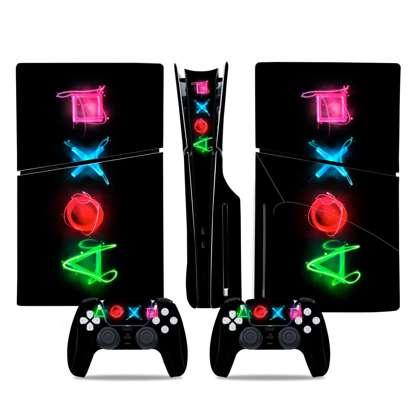 For PS5 Slim Disc Edition Console and 2 Controllers Geometry Design Skin PS5 Slim Disc Sticker Protective Decal Cover Full Set