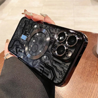 Luxury Magsafe Mechanical Gear Transparent Case For iPhone 16 Pro Max 15 14 13 12 11 Plus Soft Wireless Charging Magnetic Cover