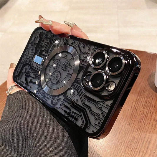 Luxury Magsafe Mechanical Gear Transparent Case For iPhone 16 Pro Max 15 14 13 12 11 Plus Soft Wireless Charging Magnetic Cover