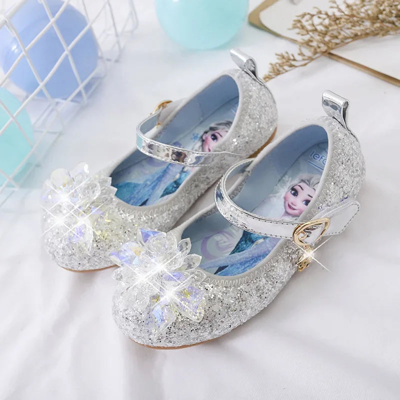 Cartoon Princess Crystal Shoes New Girls Single Shoes Frozen Aisha Sophia Rhinestones Shoes Performance Party Shoes Size 22-36