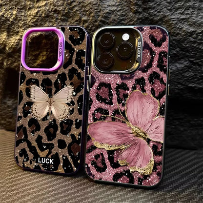 Animal Butterfly Leopard Print Phone Case For iPhone 16 Pro Max 16E 15 14 Plus 13 12 11 Pro X XS XR 7 8 Plus SE Shockproof Cover