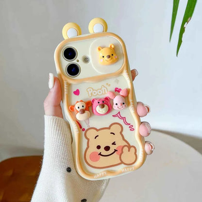 Cute Cartoon Winnie the Pooh Lotso strap chain Phone Case For iPhone 17 16 15 14 13 12 11 Pro Max 14 15 16 Plus Back Cover