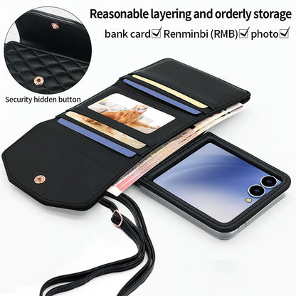 VIETAO Luxury Soft PU Leather Wallet Phone Case for Galaxy Z Flip 7/6/5/4/3 with Crossbody Strap - Durable Protective Cover