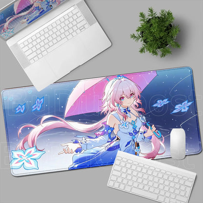 Kawaii Girl Evernight March 7th Mouse Pad Honkai Star Rail Gaming Anime Mousepad Non-slip Desk Mat Large Protector Keyboard Pads