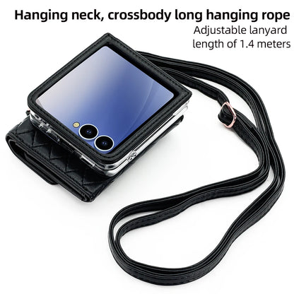 VIETAO Luxury Soft PU Leather Wallet Phone Case for Galaxy Z Flip 7/6/5/4/3 with Crossbody Strap - Durable Protective Cover