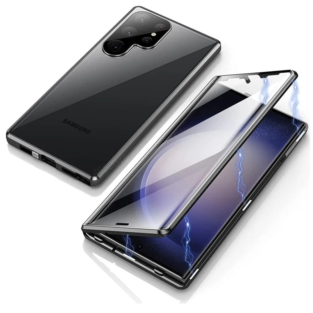 Double-sided Glass Magnetic Phone Case For Samsung Galaxy S25 Ultra S24 FE S23 Plus S22 Ultra S21 S20 A16 360 Full Protect Case