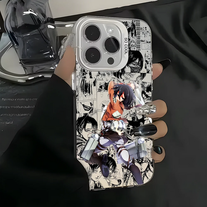 Anime M-Mikasa A-Ackerman Phone Case For iPhone 16 15 14 13 12 11 Pro Max Black Matte Multicolor Laser Metallic Aurora Cover