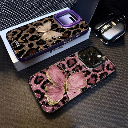 Animal Butterfly Leopard Print Phone Case For iPhone 16 Pro Max 16E 15 14 Plus 13 12 11 Pro X XS XR 7 8 Plus SE Shockproof Cover