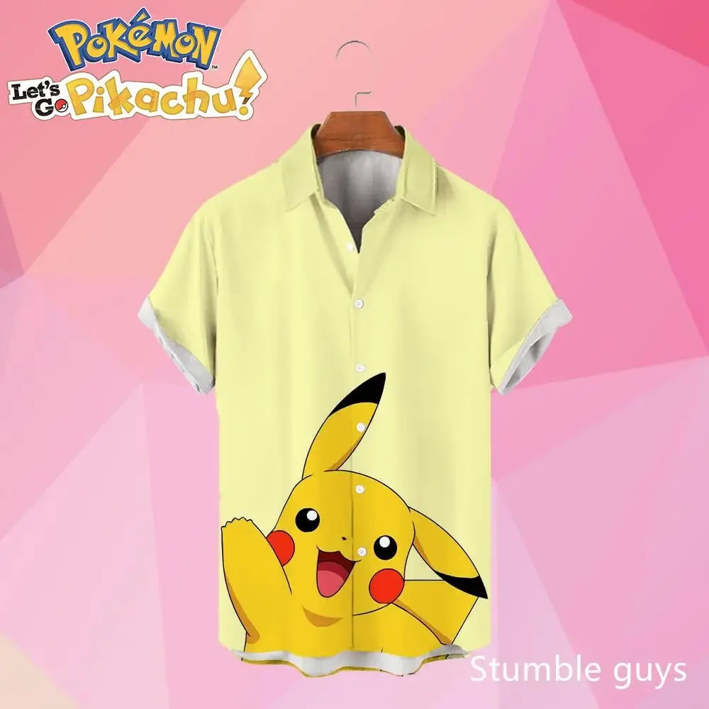 Pokemon Pikachu Hawaiian Men's Shirts 3D Printed Men's Summer Beach Oversize Anime Short-sleeved T-shirt