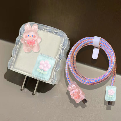 For iPhone Cute Charger Cable Protector Cover For iPhone 16 15 14 13 Pro Max 18W 20W Charger Head Case Cable Cord Winder Protect - ST Superstore