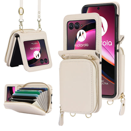 Crossbody Zipper Cards Solt Wallet Leather Case for Motorola Razr 50 Ultra Razr50 40 Long Lanyard Bag RFID Multifunctional Cover