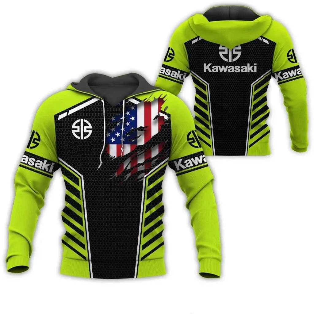 2026 New spring and autumn 3D print Kawasaki Ninja Motorcycle Riding Off-Road Pullover Extreme Sports Adventure Unisex Hoodie