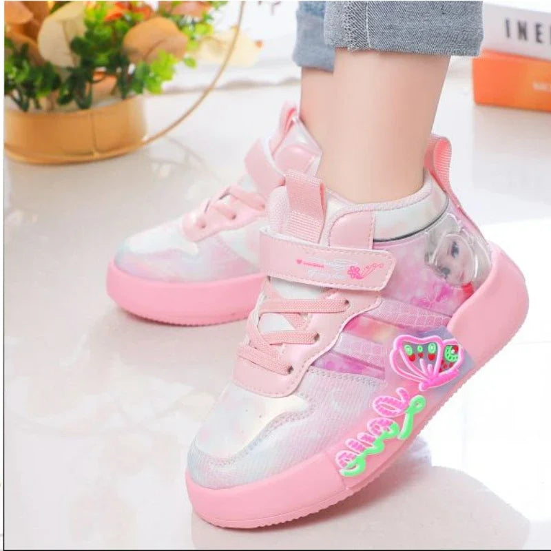 Cartoon Children's Casual Shoes Girls' Sports Shoes Frozen Priness Elsa Girls' High Top Pink Fashion Shoes Sneakers Size 25-36