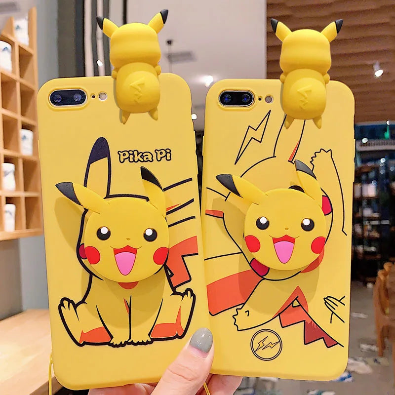 iPhone 6 6s 7 8 X Xs Max XR 11 12 13 14 15 16 Pro Max SE Pokemon Pikachu Phone Case With Holder Rope