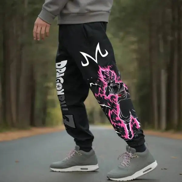 2026 New Street Fashion Mens Cotton High Waist Trousers Wide Leg Design Loose Hem Breathable Pants Goku Print