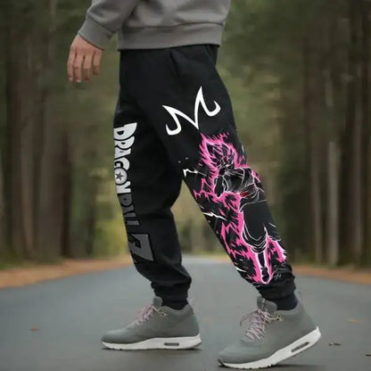 2026 New Street Fashion Mens Cotton High Waist Trousers Wide Leg Design Loose Hem Breathable Pants Goku Print