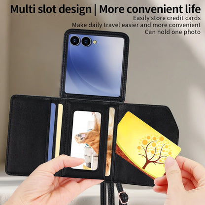VIETAO Luxury Soft PU Leather Wallet Phone Case for Galaxy Z Flip 7/6/5/4/3 with Crossbody Strap - Durable Protective Cover