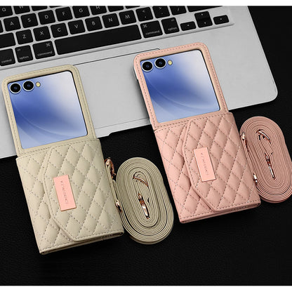 VIETAO Luxury Soft PU Leather Wallet Phone Case for Galaxy Z Flip 7/6/5/4/3 with Crossbody Strap - Durable Protective Cover