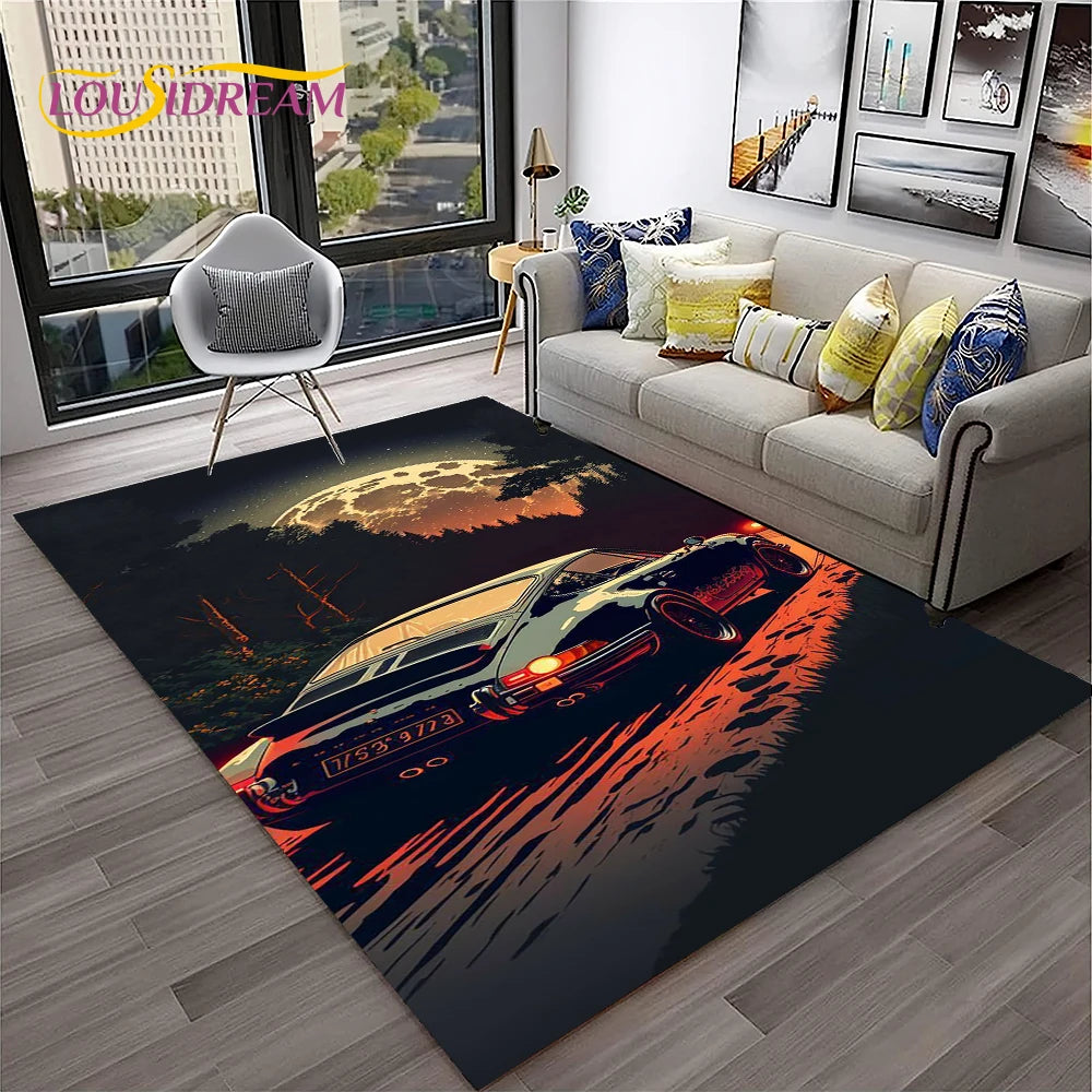 Sports Car Racing Car Carpet Rug for Home Living Room Bedroom Playroom Sofa Doormat Decor,Kids Game Area Rug Non-slip Floor Mat
