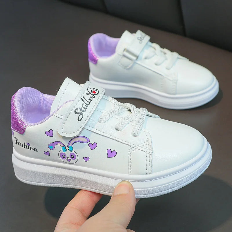 Girls' White Shoes Spring Children Anti-skid Leather Shoes Solid Soles Children's Shallow Mouth Sport Shoes Size 26-37