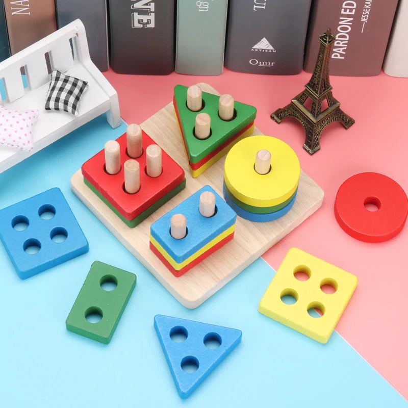 Kids Wooden Toys Intelligence Develop Montessori Toys Stacking Kids 3D Wooden Puzzle Educational Toys For Children New Year Gift