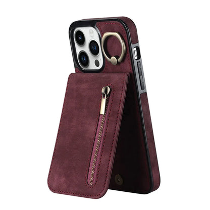 Zipper Cards Holder Leather Wallet Phone Case For iPhone 14 15 16 Pro Max 12 11 13 XS X XR 8 7 Plus Anti-drop Kickstand Cover