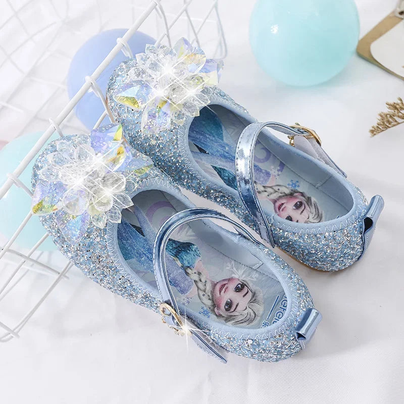 Cartoon Princess Crystal Shoes New Girls Single Shoes Frozen Aisha Sophia Rhinestones Shoes Performance Party Shoes Size 22-36