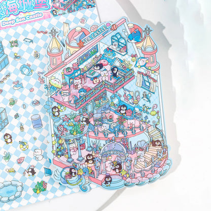 Plus Size 2.5D Cartoon Castle Town Landscape Sticker Scene DIY Toy Game Sticker Festival Birthday Gift for Kid Child Girl