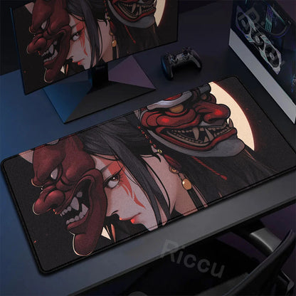 40x90cm Gaming Samurai Oni Mouse Pad Japan Mask Girl Deskmat Large Gamer Professional Premium Mousepad Speed Control Accessories
