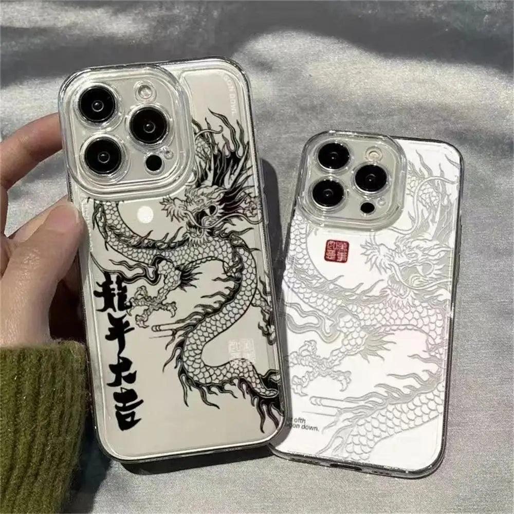 Phone Case For Samsung Galaxy S24 S23 Ultra S20 S21 FE S22 Plus S21FE S23FE Cover Soft Clear TPU Chinese Dragon