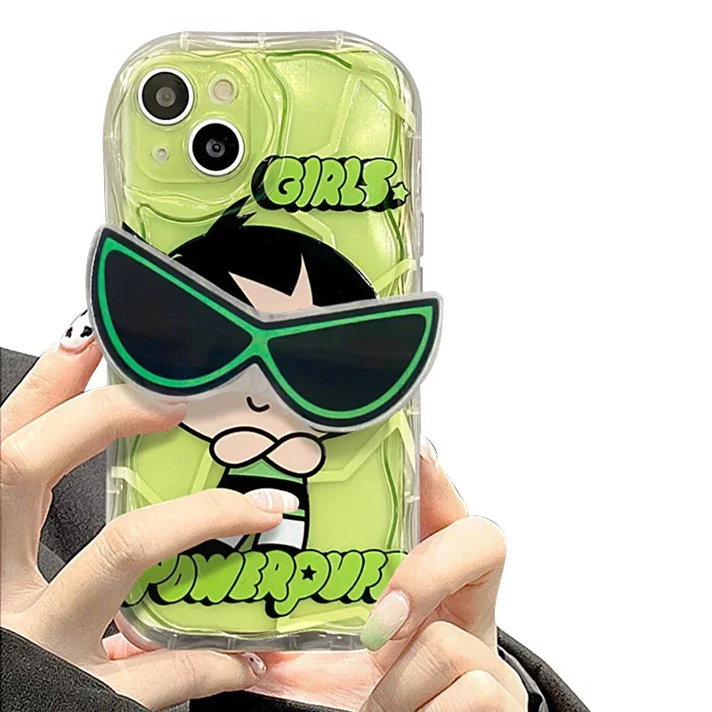 Cartoon Glasses Holder Wave Case for iPhone 16 15 14 11 Pro Max 13 12 Mini XR XS X 8 7 Plus Soft Silicone Back Cover