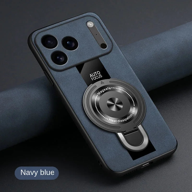 Matte Fiber for Magsafe Case for IPhone 17 16 15 14 Pro Max Plus Air Magnetic Ring Stand Shockproof Cover for Iphone17pro Coque