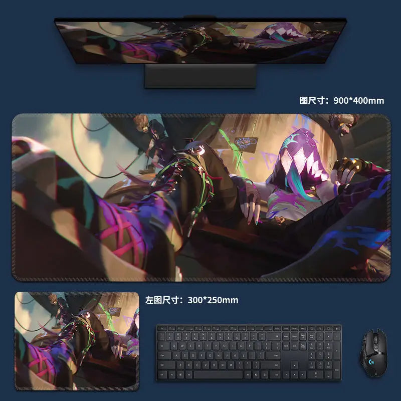 Mouse Pad PC 900x400 Colorful Graffiti Desktop Mouse Mat League of Legends Jinx Mousepad Laptop Arcane Anime Girl Keyboard Mat