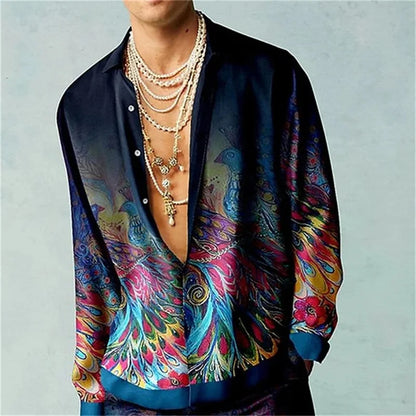 Casual Minimalist Design Long Sleeve Shirts Autumn Fashion Printed Pattern men's Shirt Street Retro Harajuku men's Clothing Tops