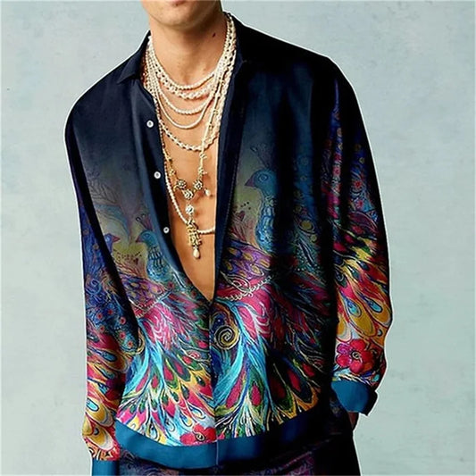 Casual Minimalist Design Long Sleeve Shirts Autumn Fashion Printed Pattern men's Shirt Street Retro Harajuku men's Clothing Tops