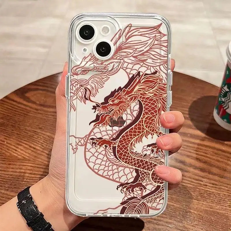 Case For iphone 13 Pro Max 11 14 15 12 Mini 6s 6 7 8 Plus X XS XR cover Chinese Dragon Soft Silicone Couqe