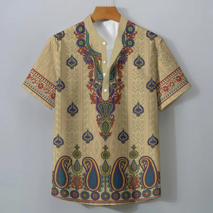 Retro Ethnic Style Short Sleeve Shirt Men's Clothing Casual Fashionable Clothing Comfortable Loose Oversized Summer Tops