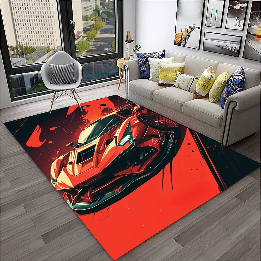 Sports Car Racing Car Carpet Rug for Home Living Room Bedroom Playroom Sofa Doormat Decor,Kids Game Area Rug Non-slip Floor Mat