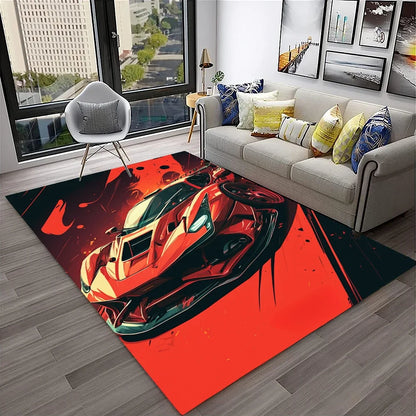 Sports Car Racing Car Carpet Rug for Home Living Room Bedroom Playroom Sofa Doormat Decor,Kids Game Area Rug Non-slip Floor Mat