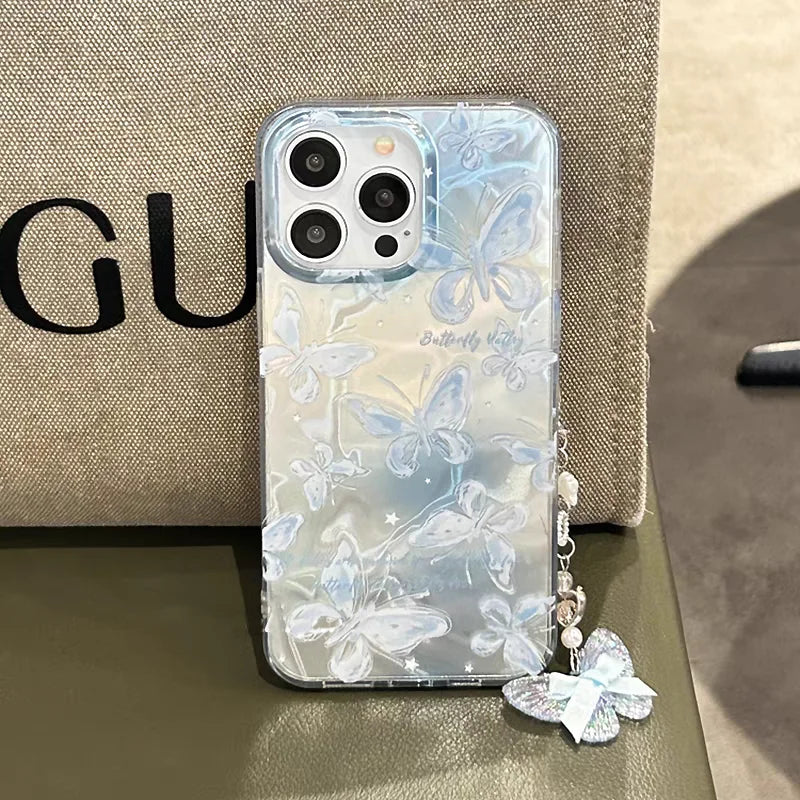 Bowknot Butterfly Pearl Polka Dot Case For iPhone 16 13 15 Pro 12 14 11 Pro Max 16E 7 8 Plus XS Max X XR SE 2020 Girl Cover