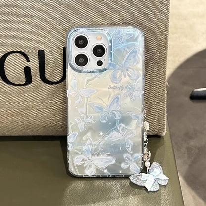 Bowknot Butterfly Pearl Polka Dot Case For iPhone 16 13 15 Pro 12 14 11 Pro Max 16E 7 8 Plus XS Max X XR SE 2020 Girl Cover