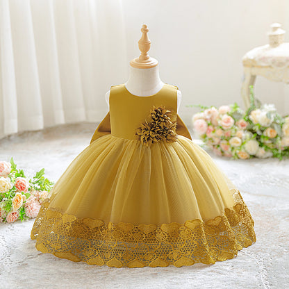 Toddler Flower Baby Wedding Princess Girls Dress Elegant Tulle Bridesmaids 1st Birthday Party Dresses Baby Bow Baptism Costumes - ST Superstore