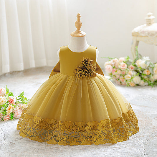 Toddler Flower Baby Wedding Princess Girls Dress Elegant Tulle Bridesmaids 1st Birthday Party Dresses Baby Bow Baptism Costumes - ST Superstore
