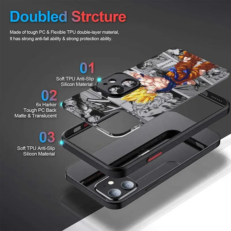 Anime iPhone 16 15 14 13 12 11 Pro Max XS Max 7 8 Plus Phone Case Shockproof Transparent Black Matte Cover