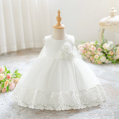 Toddler Flower Baby Wedding Princess Girls Dress Elegant Tulle Bridesmaids 1st Birthday Party Dresses Baby Bow Baptism Costumes - ST Superstore