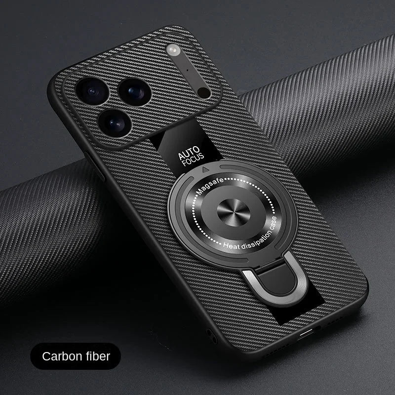Matte Fiber for Magsafe Case for IPhone 17 16 15 14 Pro Max Plus Air Magnetic Ring Stand Shockproof Cover for Iphone17pro Coque