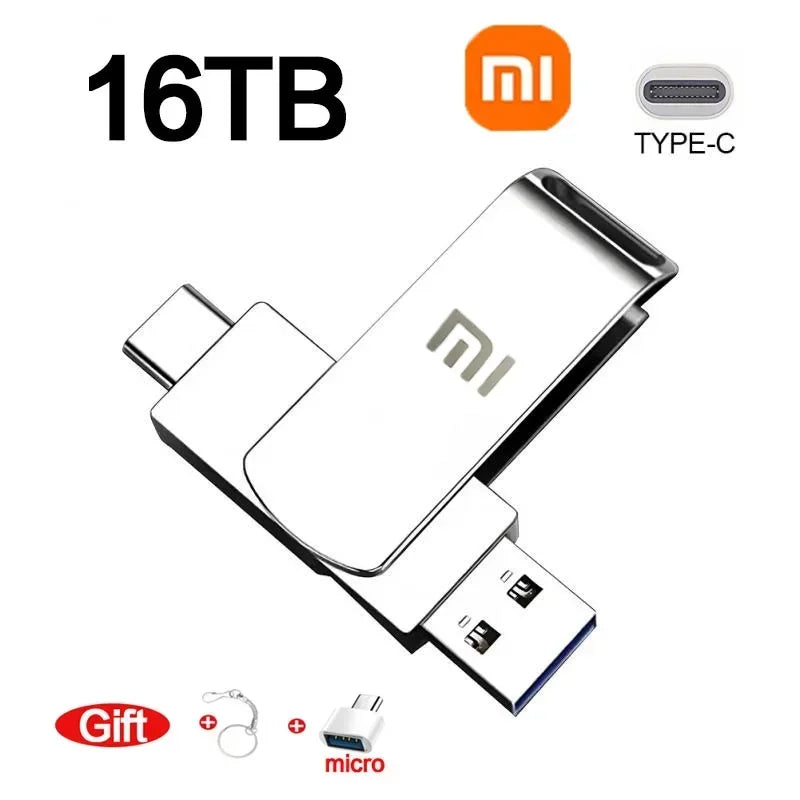 Xiaomi 16TB 3.0 USB Flash Drive Metal High-Speed Pen Drive 2TB 512GB Waterproof Type-C Usb PenDrive For Computer Storage Devices