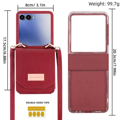 VIETAO Girls' PU Leather Z Flip 7 Card Wallet Phone Case With Crossbody Strap Compatible With Galaxy Z Flip 7 Flip6 Flip5 z4 z3